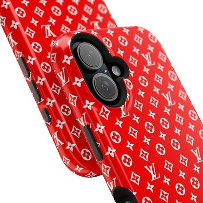 Impact-Resistant Phone Case — Red Monogram Pattern with Bold 'Supreme' Style Logo