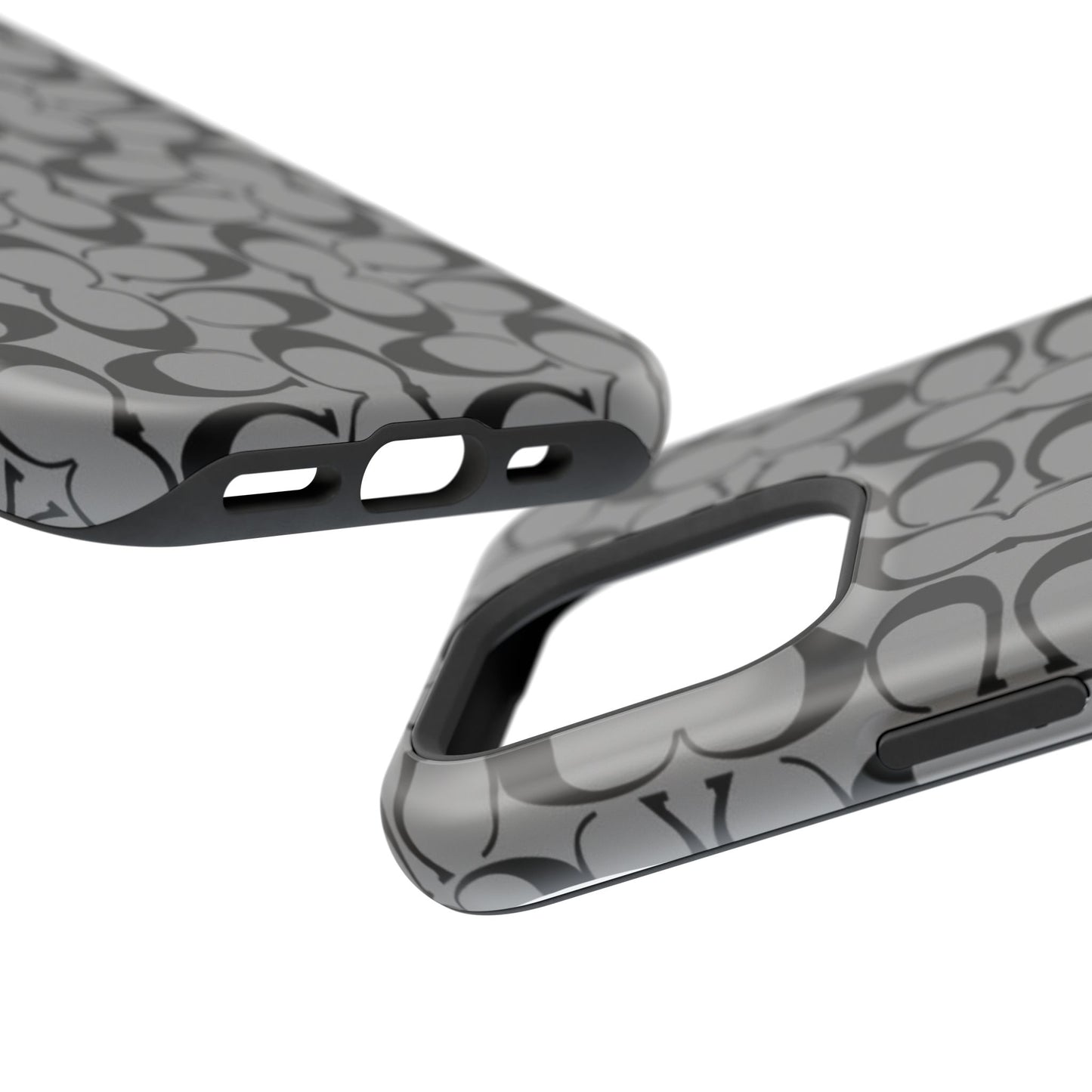 Monogram Pattern Impact-Resistant Phone Case — Black & Gray Designer-Inspired Protection