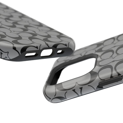 Monogram Pattern Impact-Resistant Phone Case — Black & Gray Designer-Inspired Protection