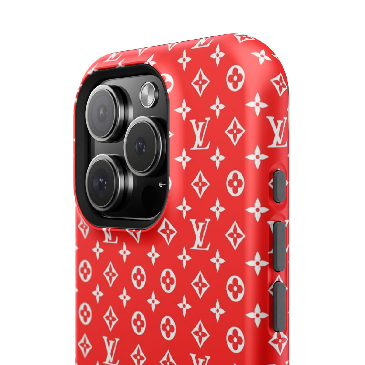 Impact-Resistant Phone Case — Red Monogram Pattern with Bold 'Supreme' Style Logo