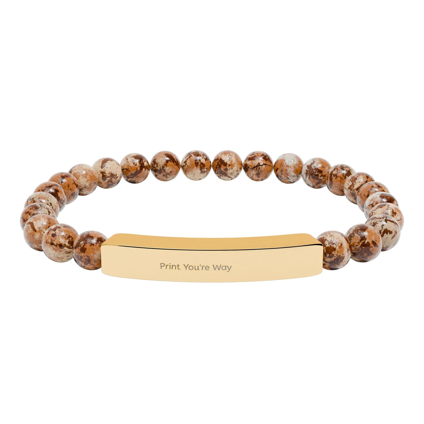 Engravable Natural Stone Bead Bracelet - Personalized Bar Stretch Bracelet