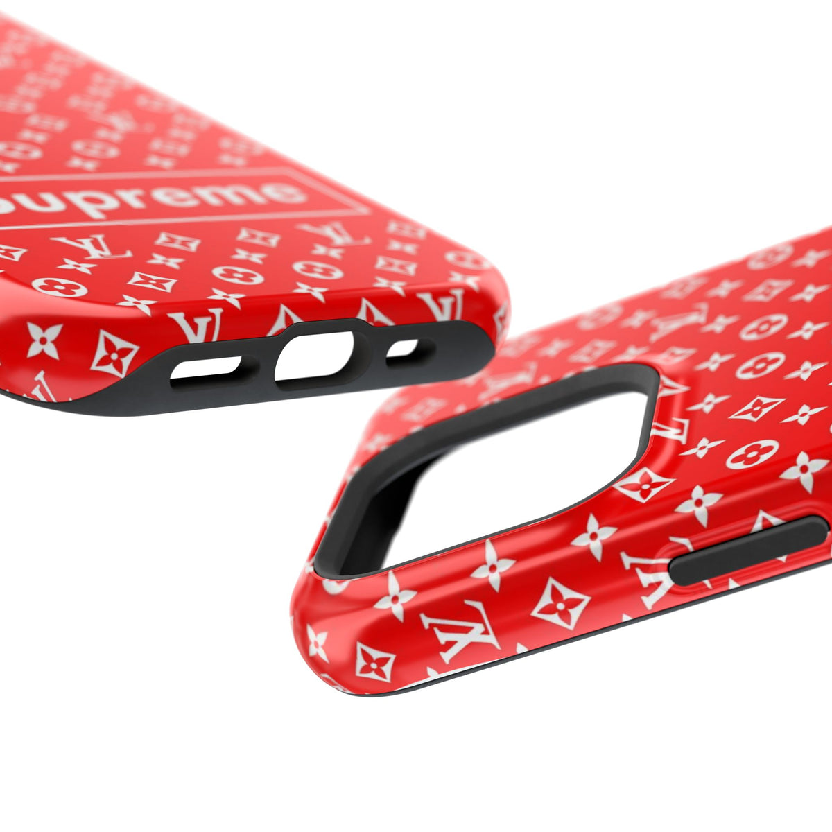 Impact-Resistant Phone Case — Red Monogram Pattern with Bold 'Supreme' Style Logo