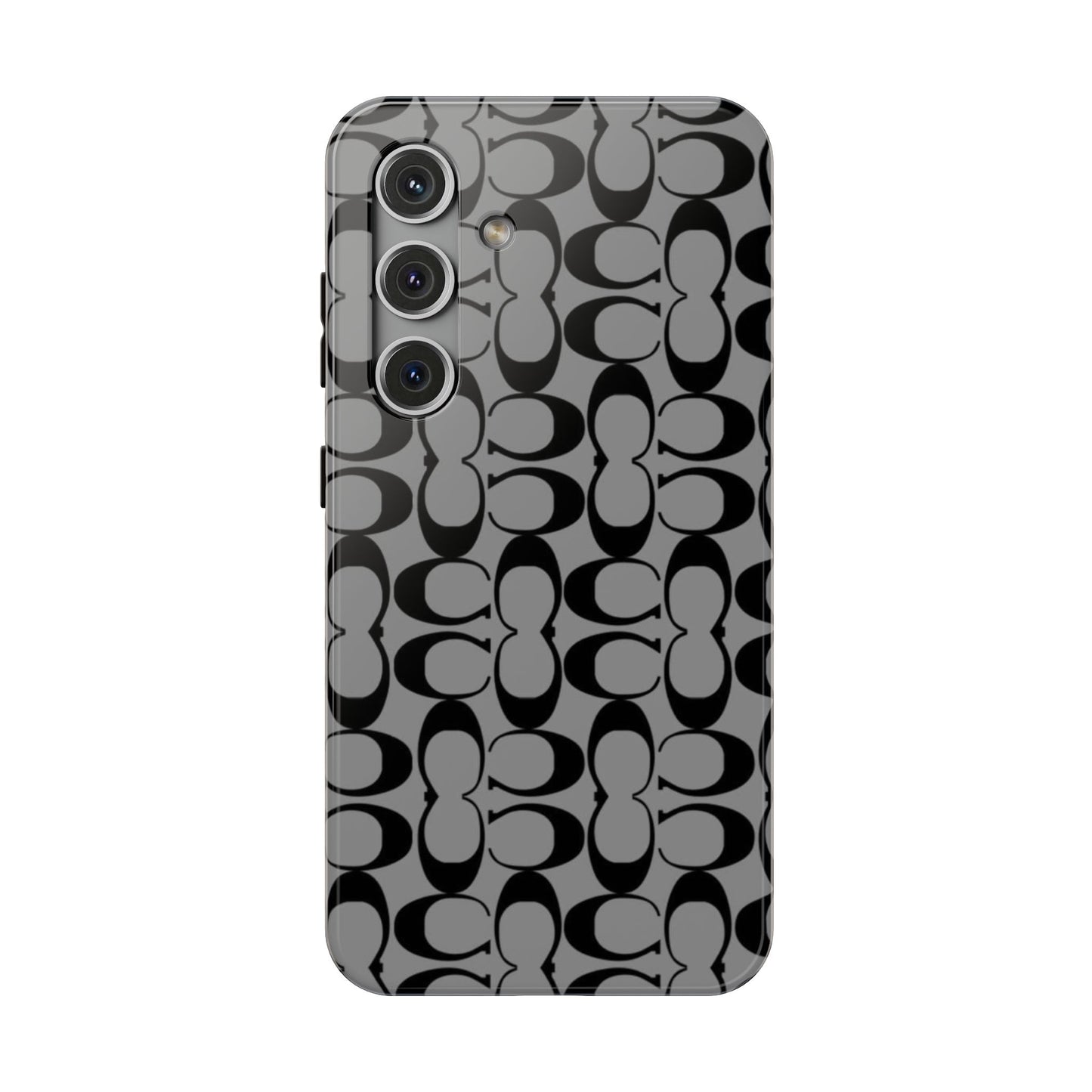 Monogram Pattern Impact-Resistant Phone Case — Black & Gray Designer-Inspired Protection