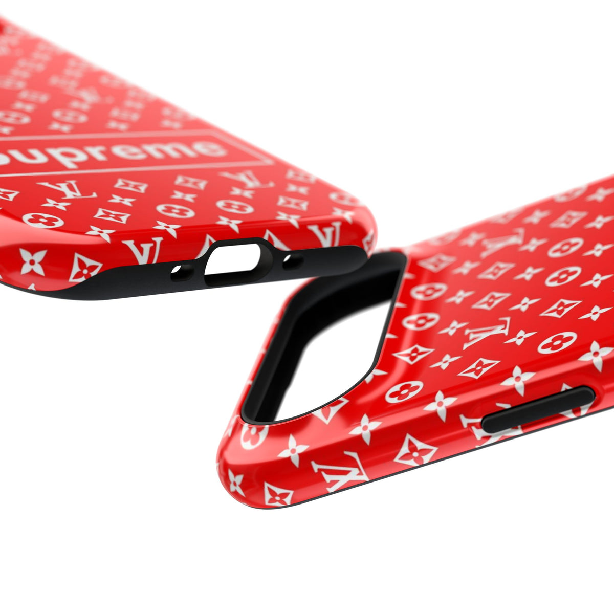 Impact-Resistant Phone Case — Red Monogram Pattern with Bold 'Supreme' Style Logo