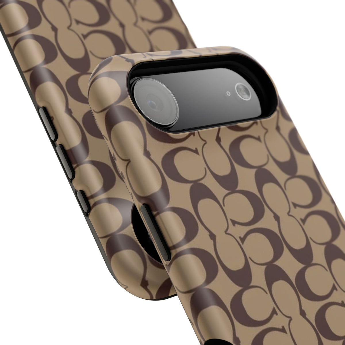 Signature Pattern Impact-Resistant Phone Case — Brown Monogram iPhone Cover