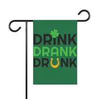 Drink Drank Drunk Garden Flag | St. Patrick's Day Shamrock & Horseshoe