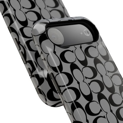 Monogram Pattern Impact-Resistant Phone Case — Black & Gray Designer-Inspired Protection
