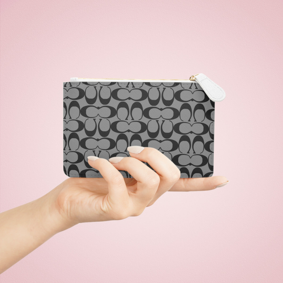 Monogram Pattern Mini Clutch Bag | Gray Black Pouch