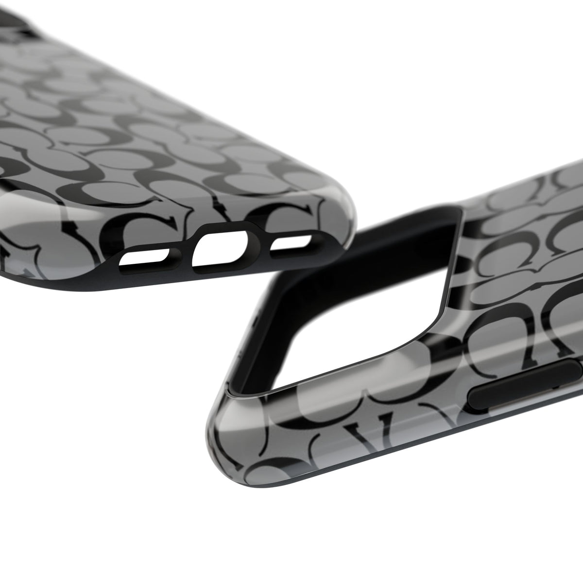 Monogram Pattern Impact-Resistant Phone Case — Black & Gray Designer-Inspired Protection