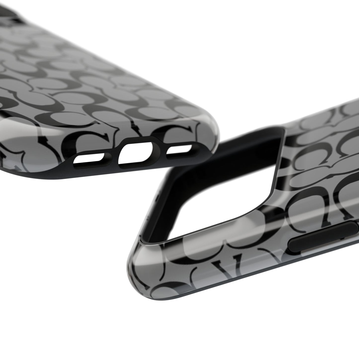 Monogram Pattern Impact-Resistant Phone Case — Black & Gray Designer-Inspired Protection