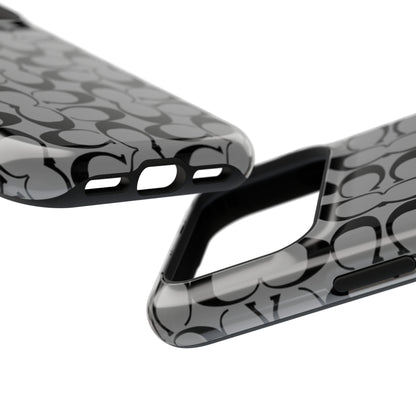Monogram Pattern Impact-Resistant Phone Case — Black & Gray Designer-Inspired Protection