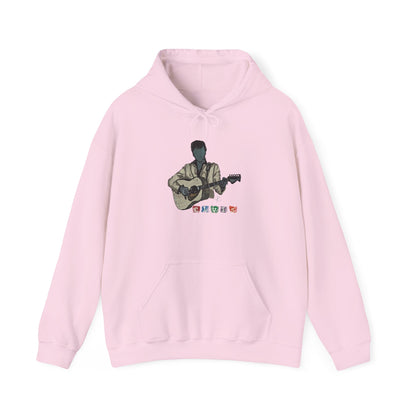 Elvis Silhouette Hoodie — Cozy Music Lover Pullover with Color Block Notes