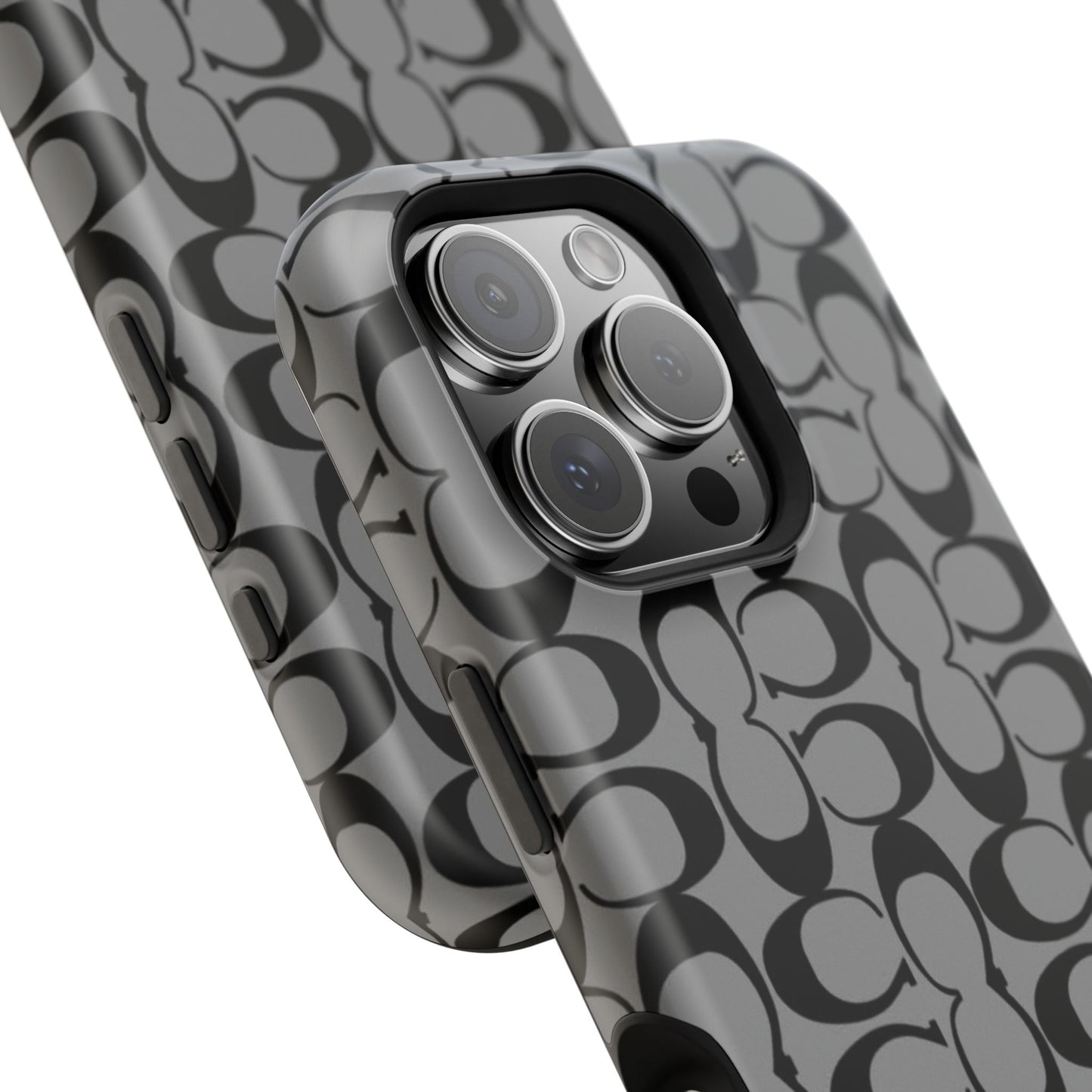 Monogram Pattern Impact-Resistant Phone Case — Black & Gray Designer-Inspired Protection