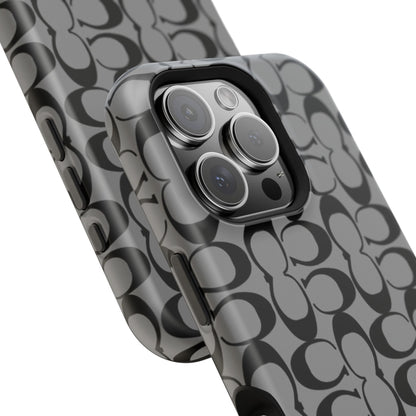 Monogram Pattern Impact-Resistant Phone Case — Black & Gray Designer-Inspired Protection