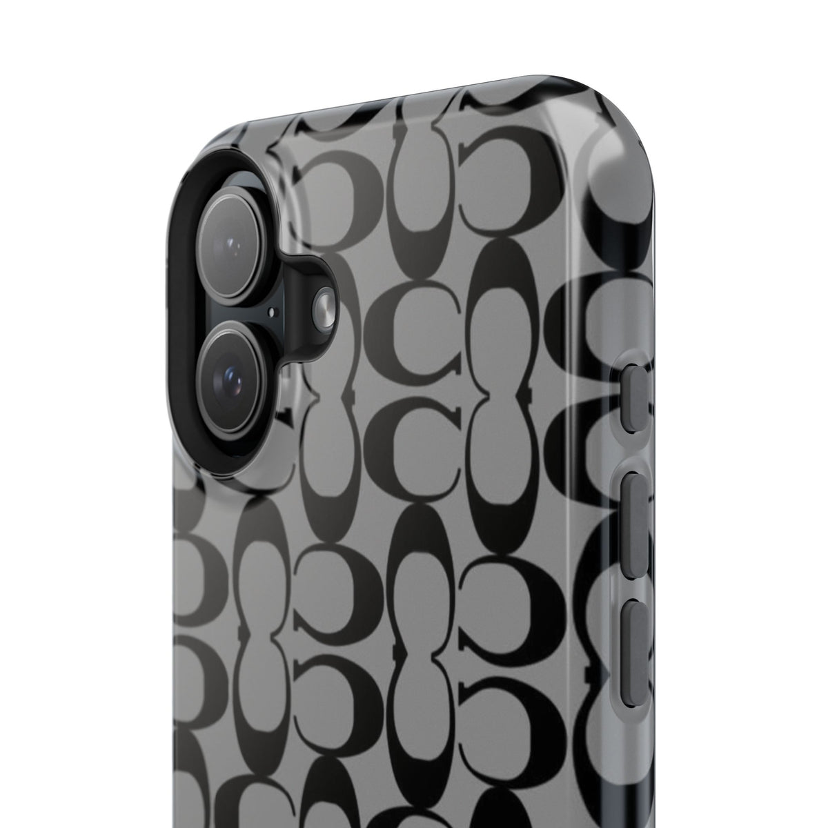 Monogram Pattern Impact-Resistant Phone Case — Black & Gray Designer-Inspired Protection