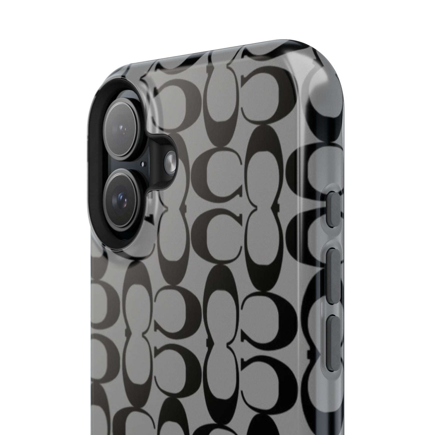 Monogram Pattern Impact-Resistant Phone Case — Black & Gray Designer-Inspired Protection