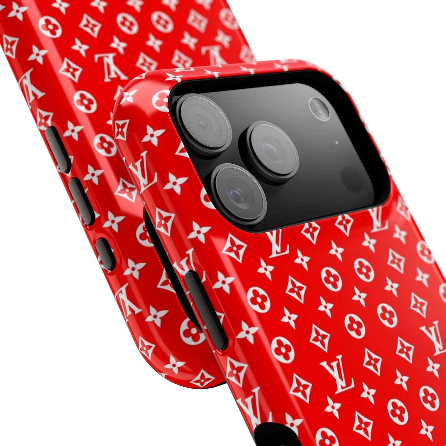 Impact-Resistant Phone Case — Red Monogram Pattern with Bold 'Supreme' Style Logo