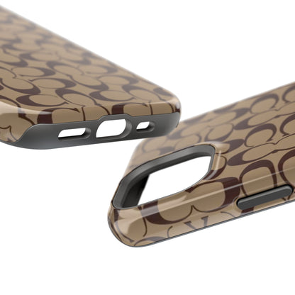 Signature Pattern Impact-Resistant Phone Case — Brown Monogram iPhone Cover