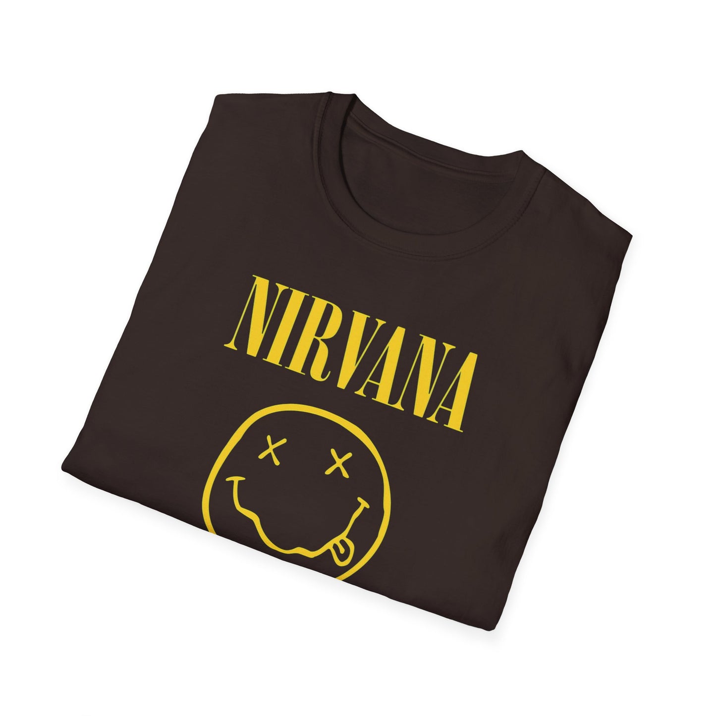 Nirvana Vintage smiley logo T-Shirt | Grunge band tee, yellow on black