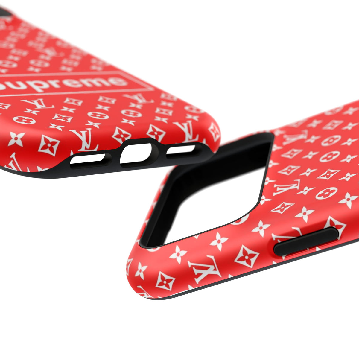 Impact-Resistant Phone Case — Red Monogram Pattern with Bold 'Supreme' Style Logo