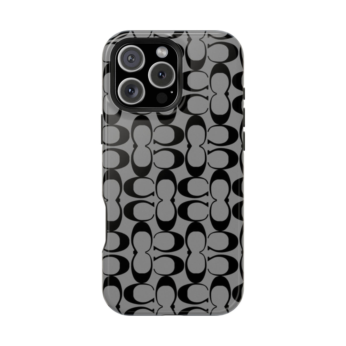 Monogram Pattern Impact-Resistant Phone Case — Black & Gray Designer-Inspired Protection