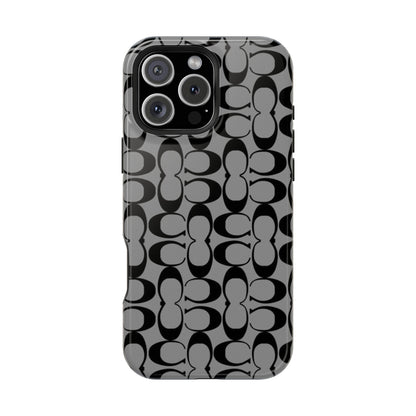 Monogram Pattern Impact-Resistant Phone Case — Black & Gray Designer-Inspired Protection