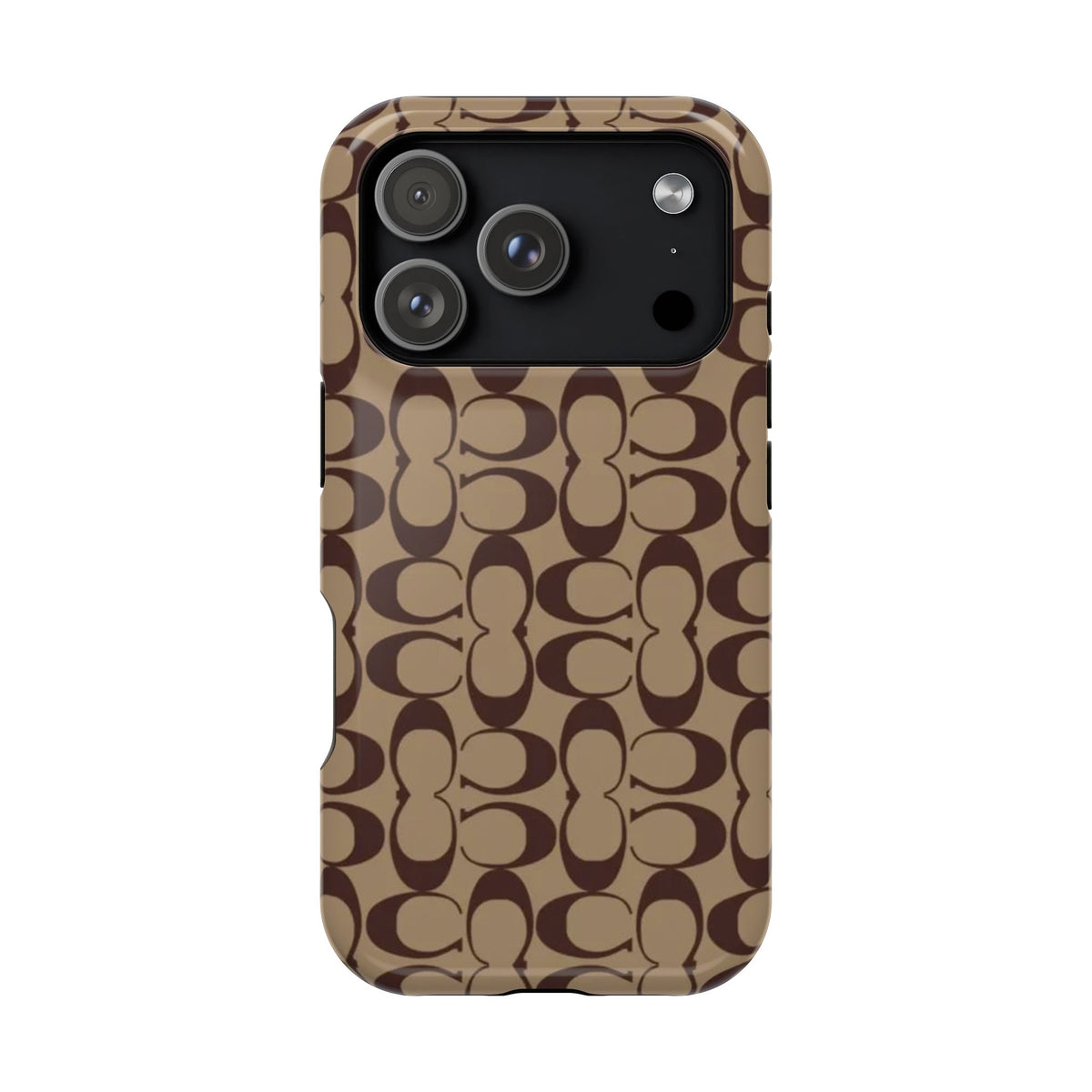 Signature Pattern Impact-Resistant Phone Case — Brown Monogram iPhone Cover