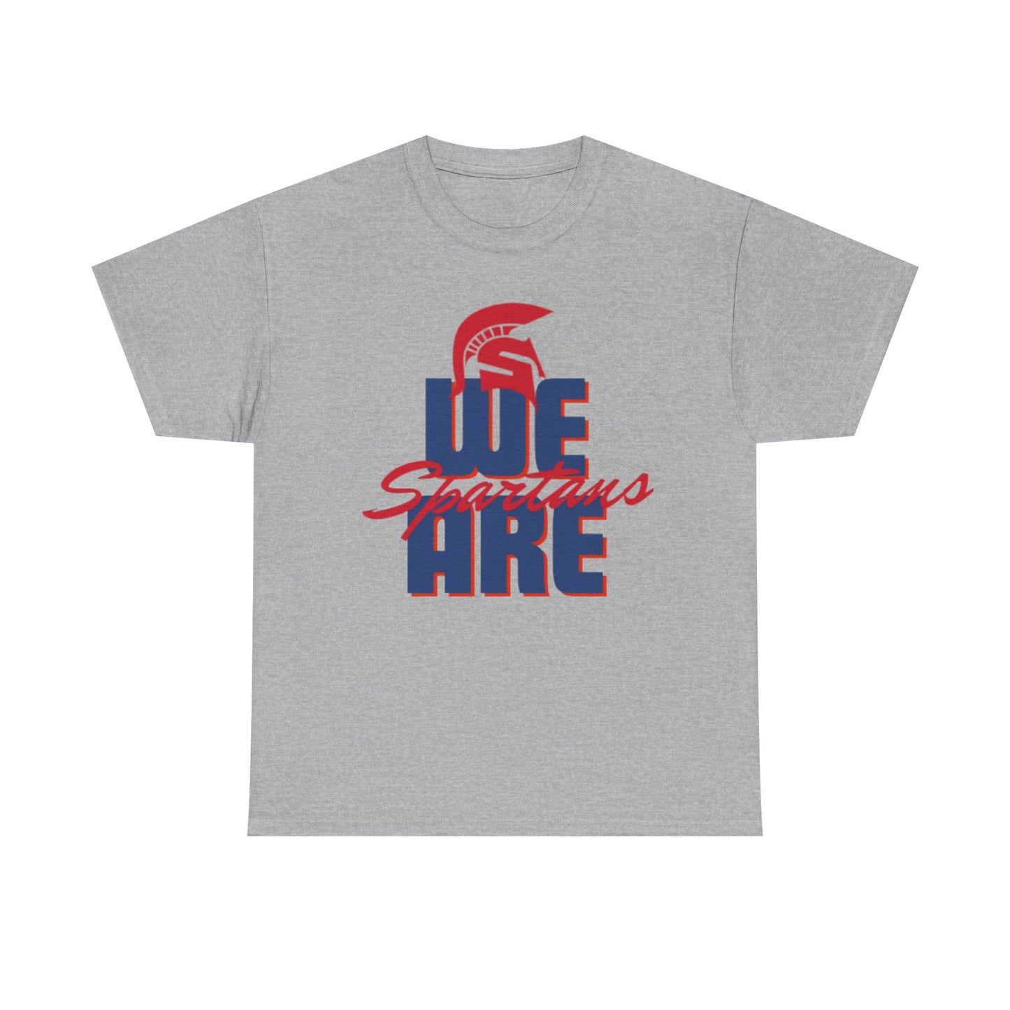 We Are Spartans T-Shirt — School Spirit Tee (Red & Navy Spartan Logo)