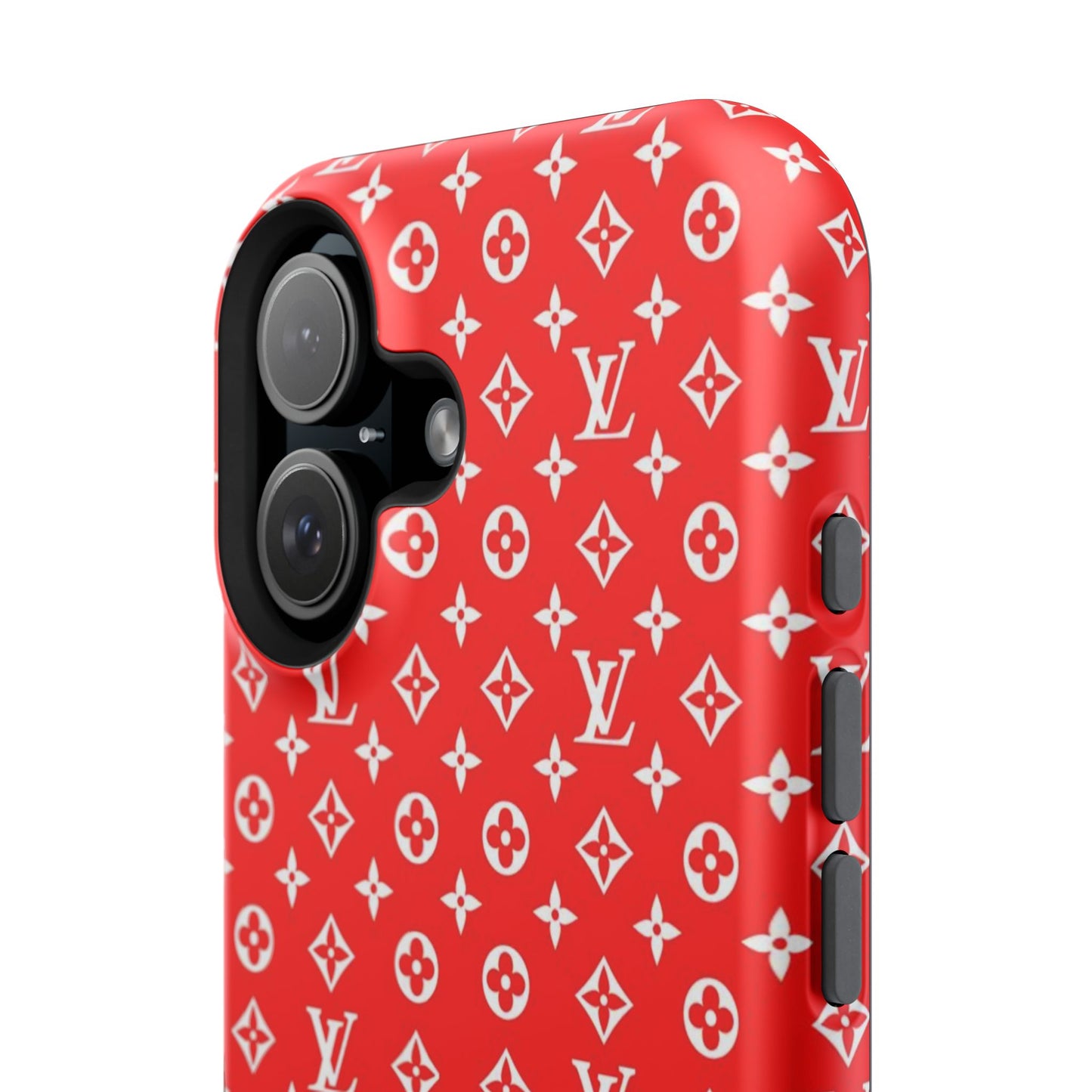 Impact-Resistant Phone Case — Red Monogram Pattern with Bold 'Supreme' Style Logo