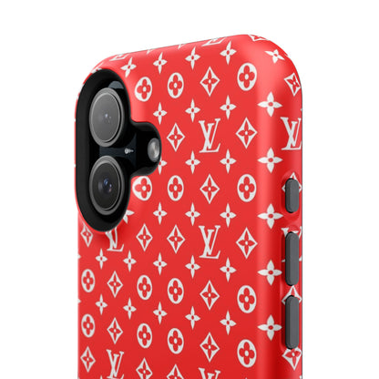 Impact-Resistant Phone Case — Red Monogram Pattern with Bold 'Supreme' Style Logo