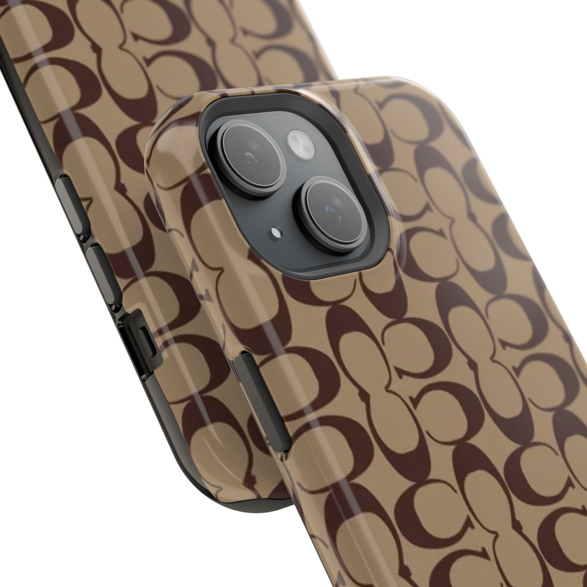 Signature Pattern Impact-Resistant Phone Case — Brown Monogram iPhone Cover