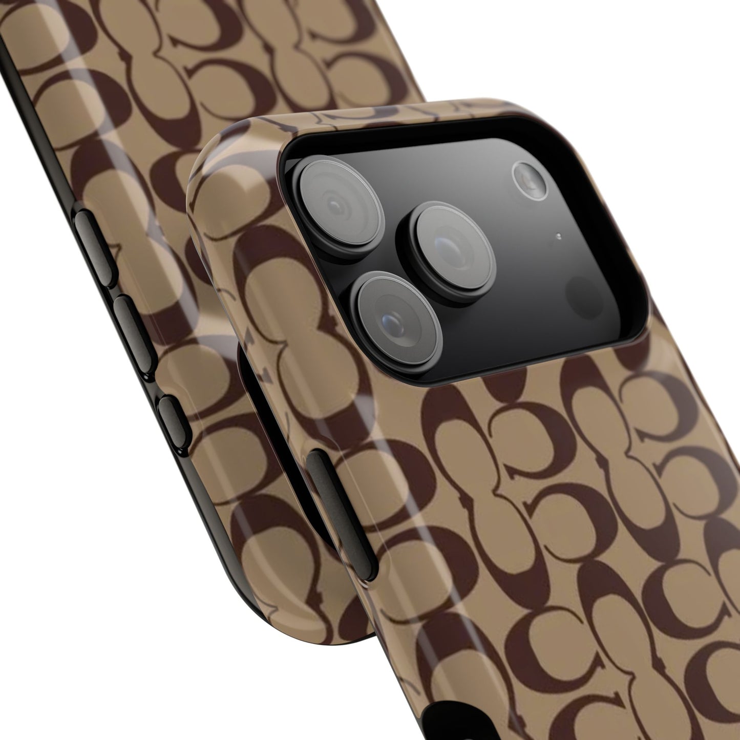 Signature Pattern Impact-Resistant Phone Case — Brown Monogram iPhone Cover