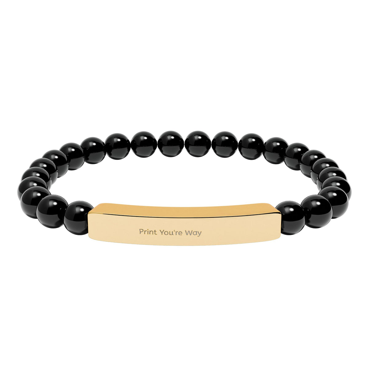 Engravable Natural Stone Bead Bracelet - Personalized Bar Stretch Bracelet