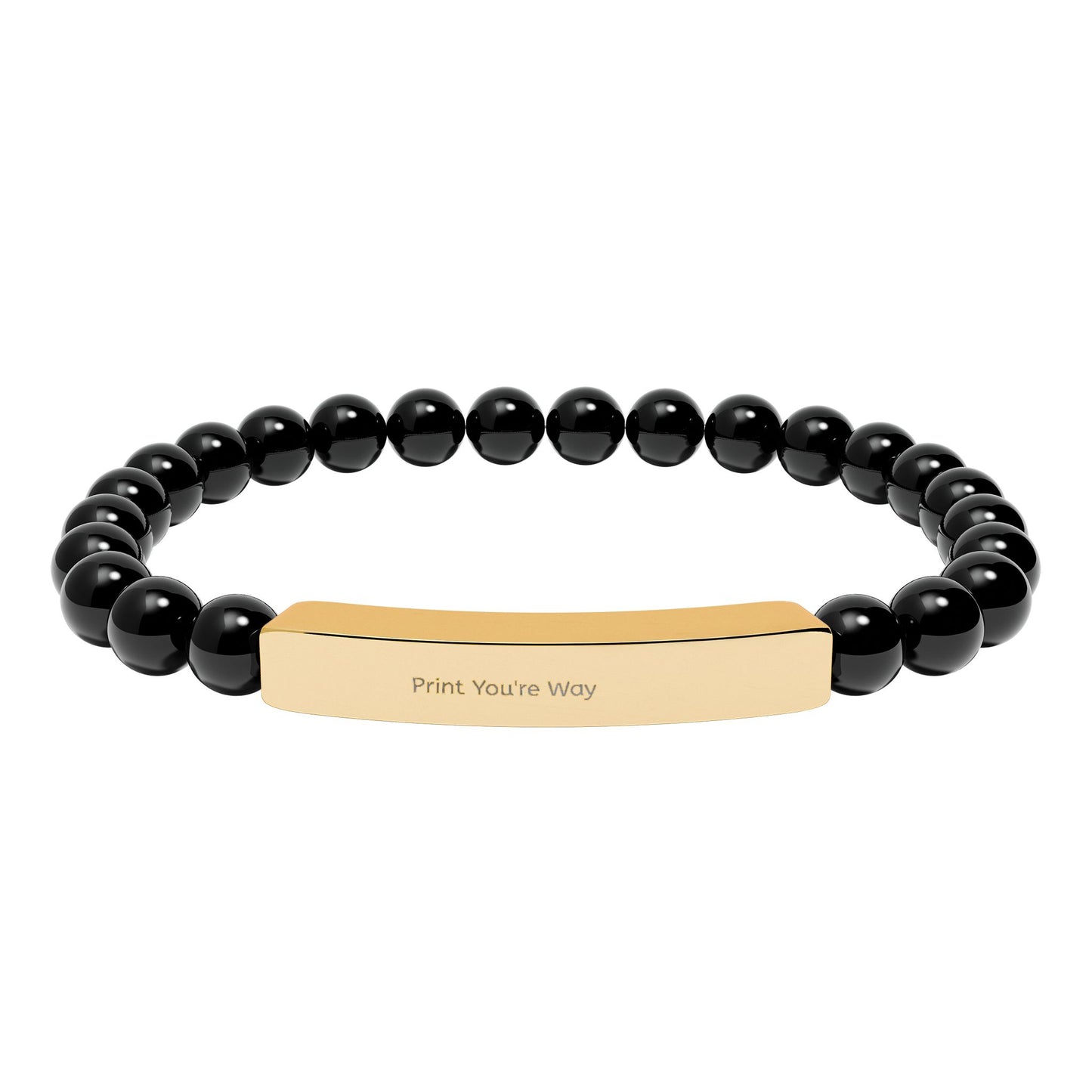 Engravable Natural Stone Bead Bracelet - Personalized Bar Stretch Bracelet