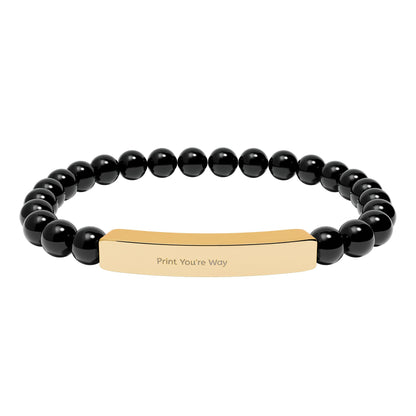 Engravable Natural Stone Bead Bracelet - Personalized Bar Stretch Bracelet