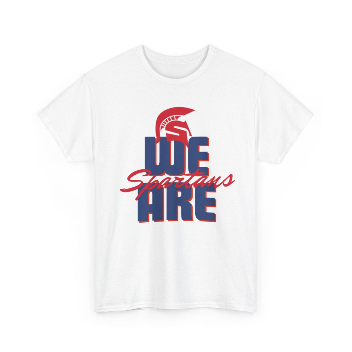 We Are Spartans T-Shirt — School Spirit Tee (Red & Navy Spartan Logo)