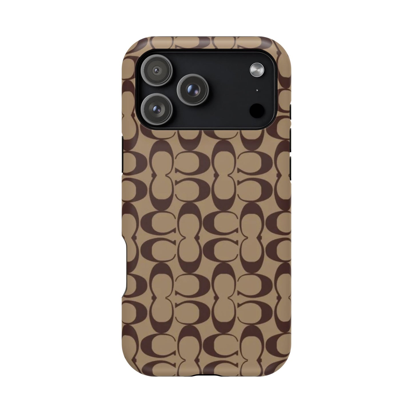 Signature Pattern Impact-Resistant Phone Case — Brown Monogram iPhone Cover