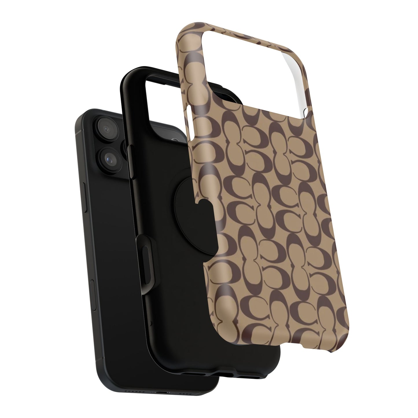 Signature Pattern Impact-Resistant Phone Case — Brown Monogram iPhone Cover