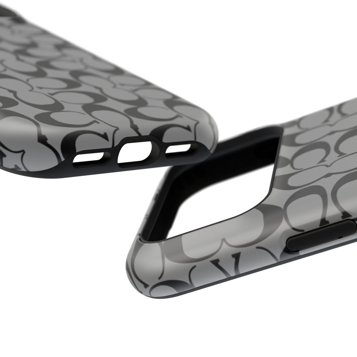 Monogram Pattern Impact-Resistant Phone Case — Black & Gray Designer-Inspired Protection