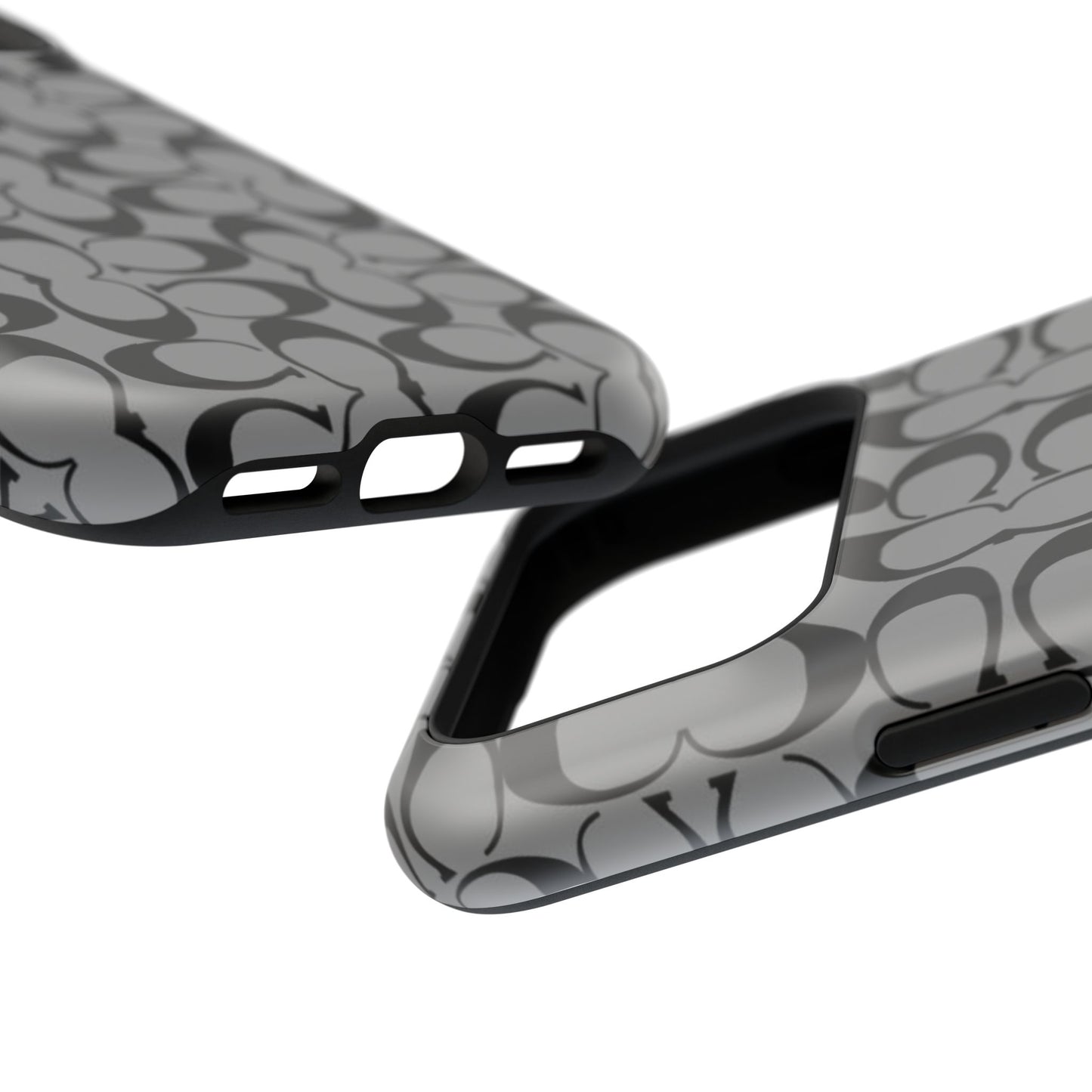 Monogram Pattern Impact-Resistant Phone Case — Black & Gray Designer-Inspired Protection