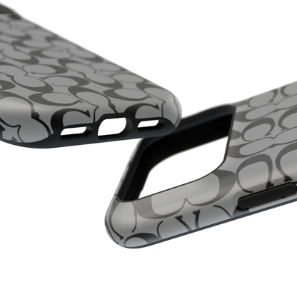 Monogram Pattern Impact-Resistant Phone Case — Black & Gray Designer-Inspired Protection