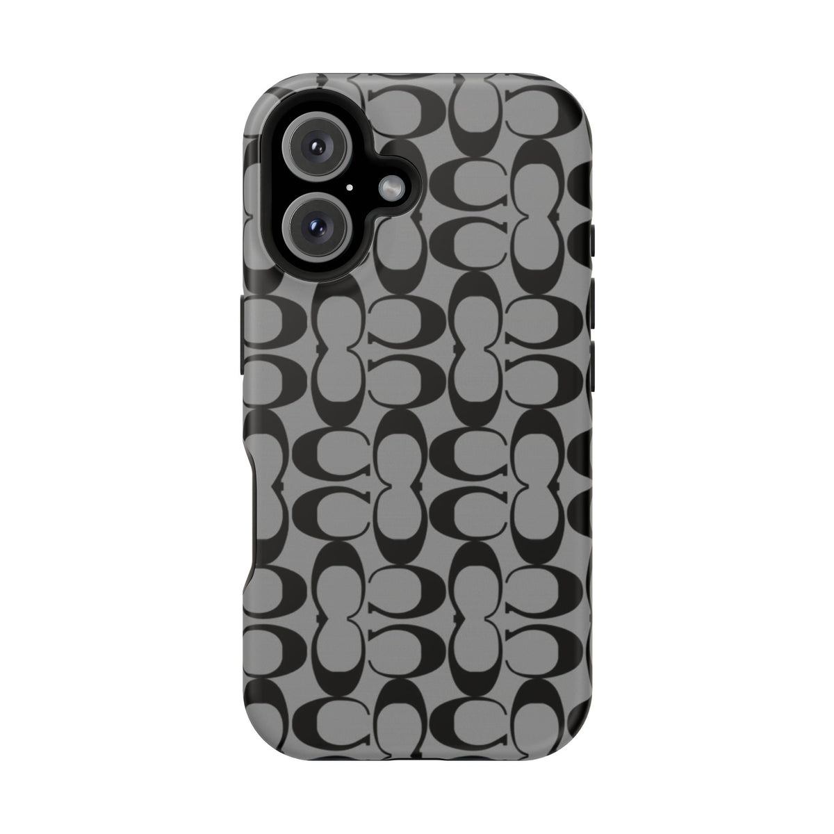 Monogram Pattern Impact-Resistant Phone Case — Black & Gray Designer-Inspired Protection