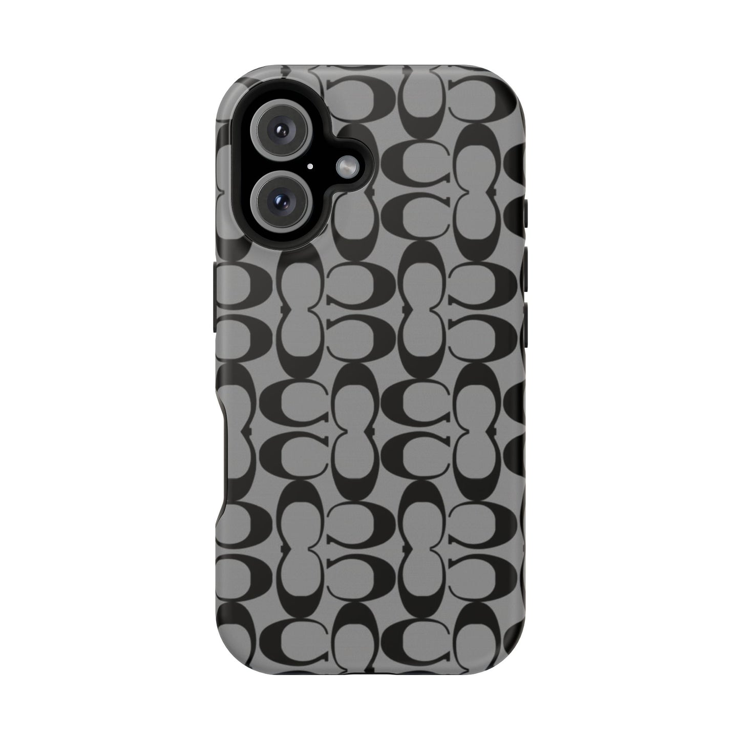 Monogram Pattern Impact-Resistant Phone Case — Black & Gray Designer-Inspired Protection