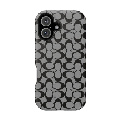 Monogram Pattern Impact-Resistant Phone Case — Black & Gray Designer-Inspired Protection