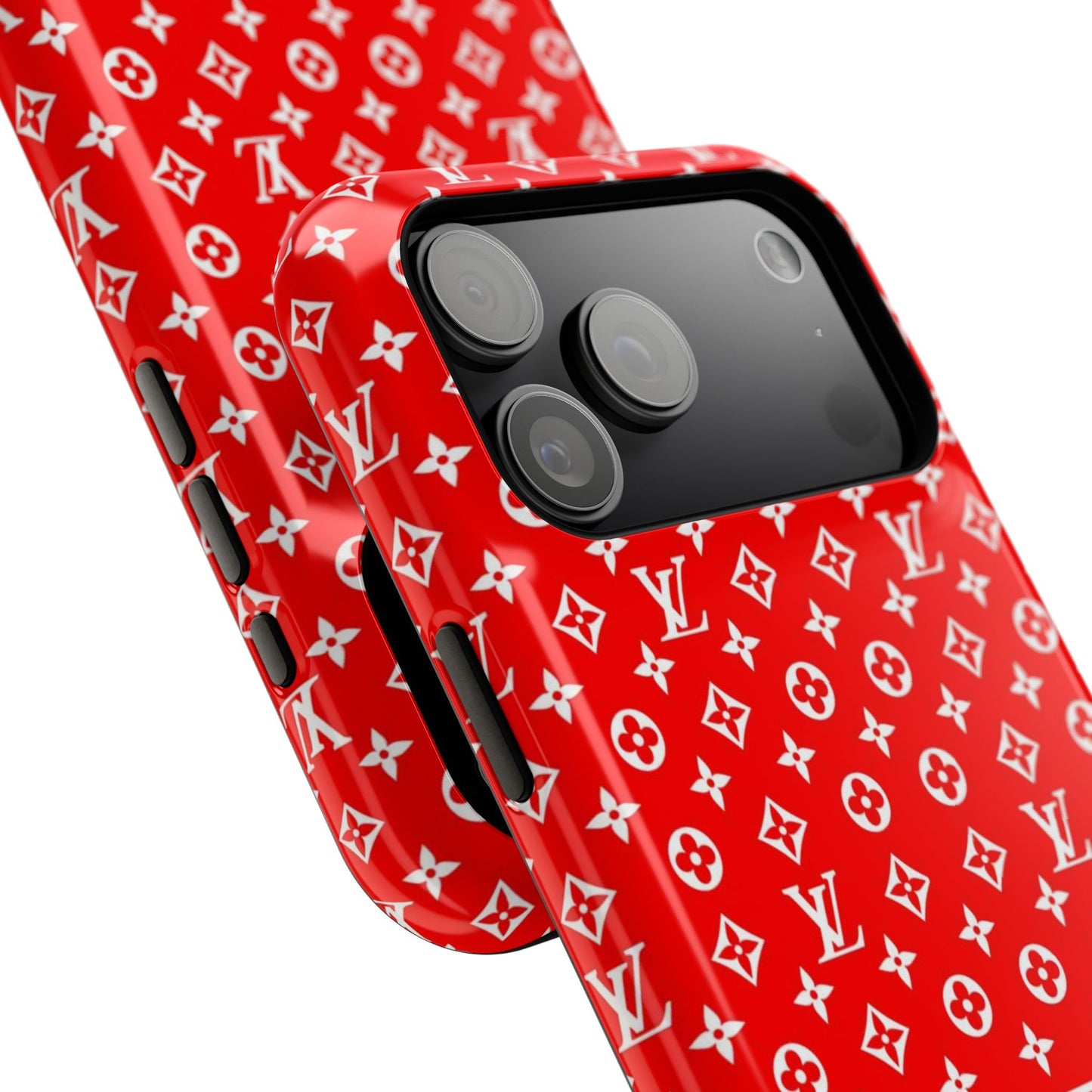 Impact-Resistant Phone Case — Red Monogram Pattern with Bold 'Supreme' Style Logo