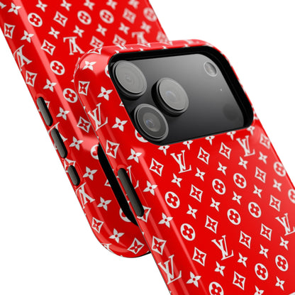 Impact-Resistant Phone Case — Red Monogram Pattern with Bold 'Supreme' Style Logo