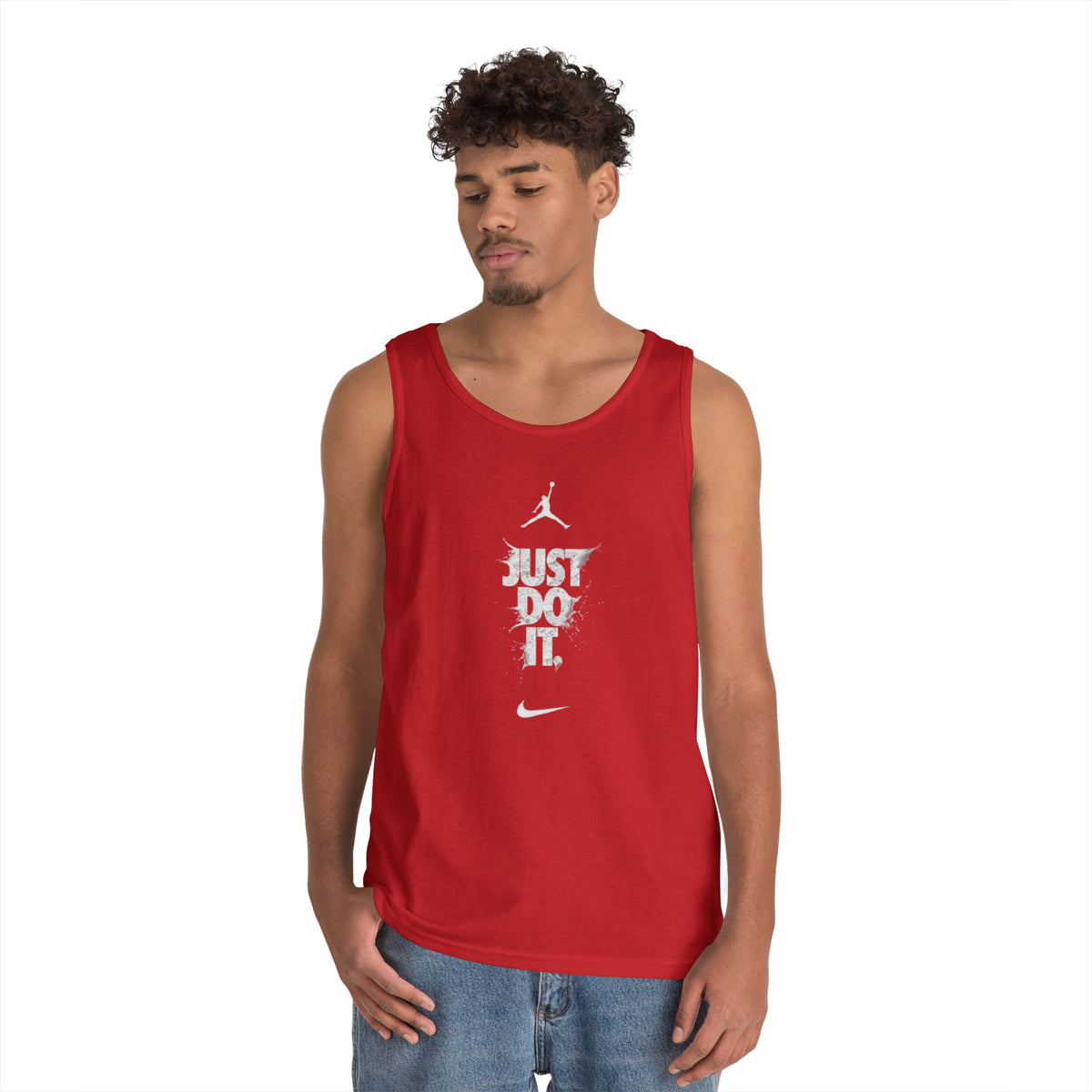 Just Do It vertical logo Tank Top | Sporty Nike-inspired graphic