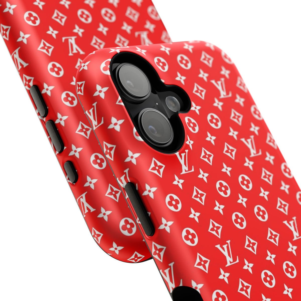Impact-Resistant Phone Case — Red Monogram Pattern with Bold 'Supreme' Style Logo