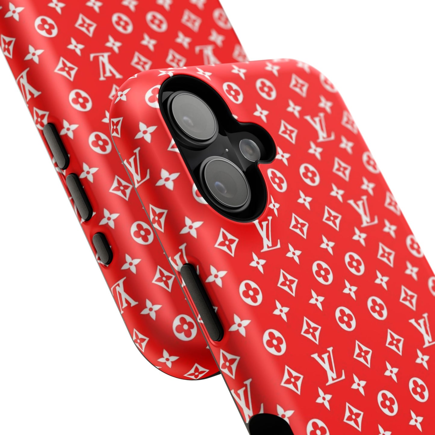 Impact-Resistant Phone Case — Red Monogram Pattern with Bold 'Supreme' Style Logo