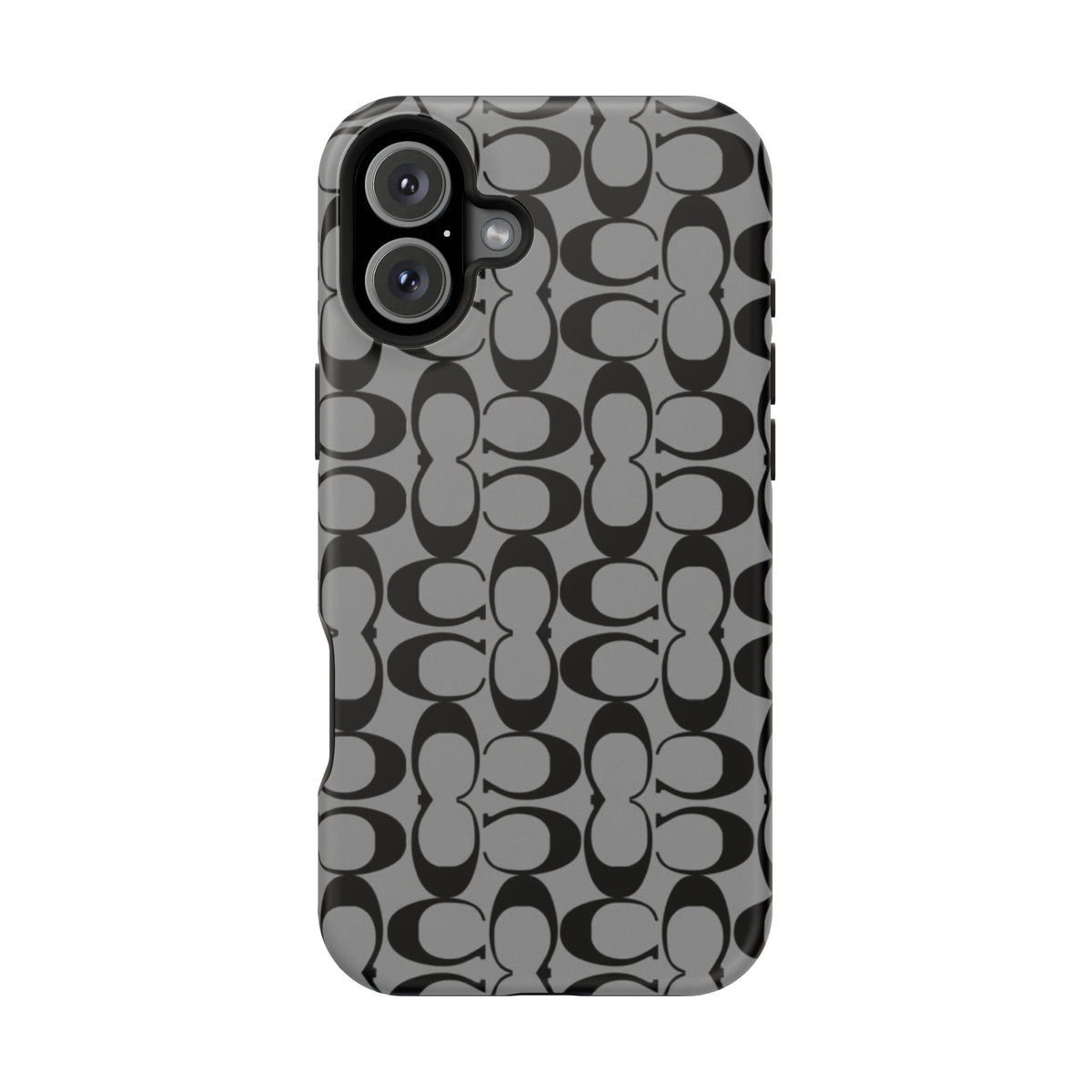 Monogram Pattern Impact-Resistant Phone Case — Black & Gray Designer-Inspired Protection